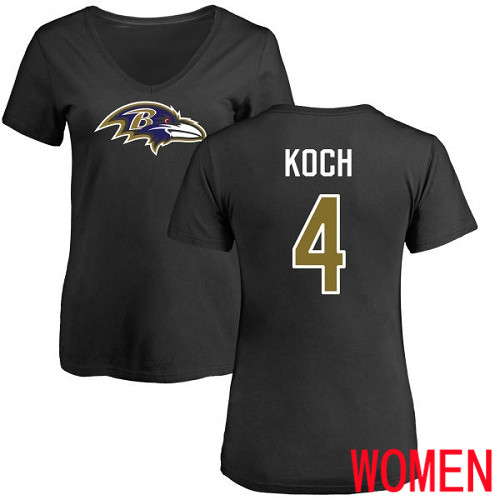 Baltimore Ravens Black Women Sam Koch Name and Number Logo NFL Football #4 T Shirt